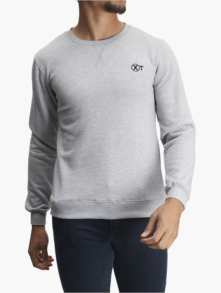 MyRunway | Shop XT Grey Melange Logo Crew Neck Sweatshirt for Men